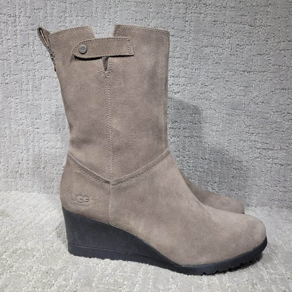 Ugg Potrero Womens Size 11 Gray Suede Wedge Side Zip Platform Boots 1106558 NEW - Picture 1 of 9